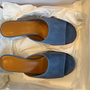 Chloe Suede Open-Toe Slide Mules in Blue